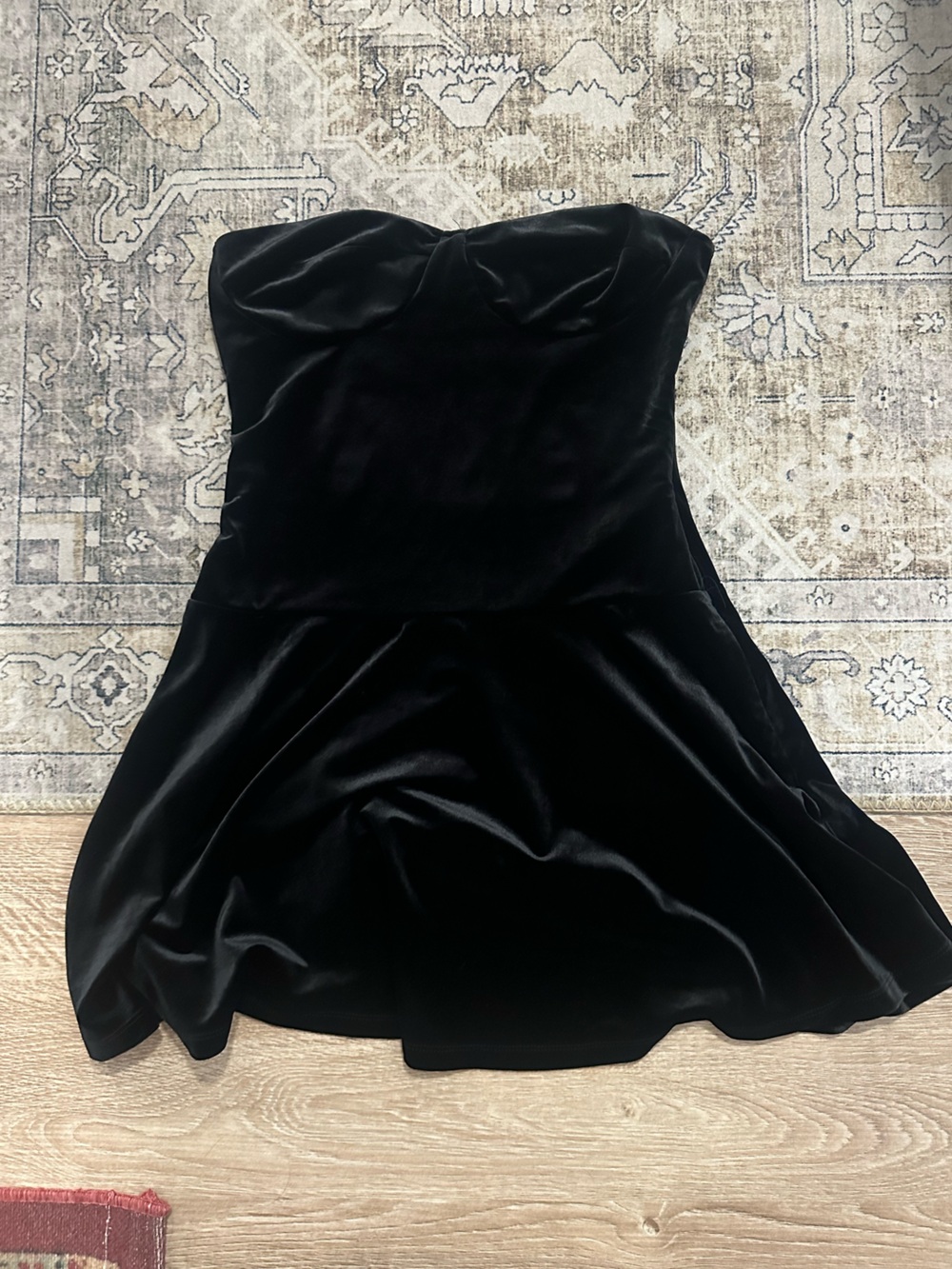 Reformation Black Strapless Velvet Fit-and-Flare Dress